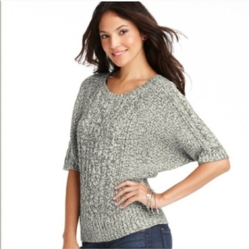 Loft Marled Grey Cable Knit Dolman Sweater